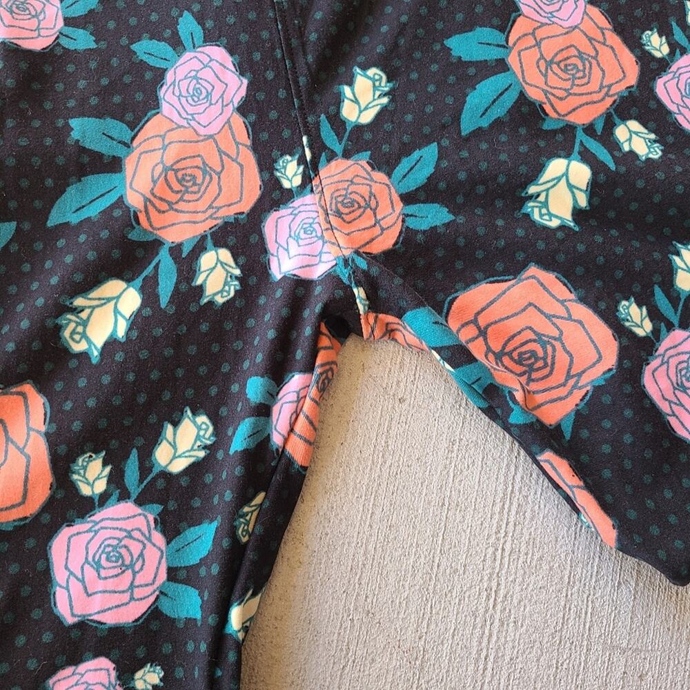 Lularoe Disney Rose Legging TC Black Polka Dot Unicorn Print Floral Garden Boho - Picture 3 of 3